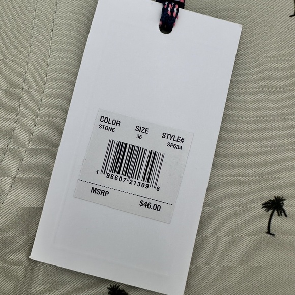 NEW Sperry Stone Tan Flat Front Tech Shorts with tiny Palm Trees Men's Size 36 - Picture 3 of 10